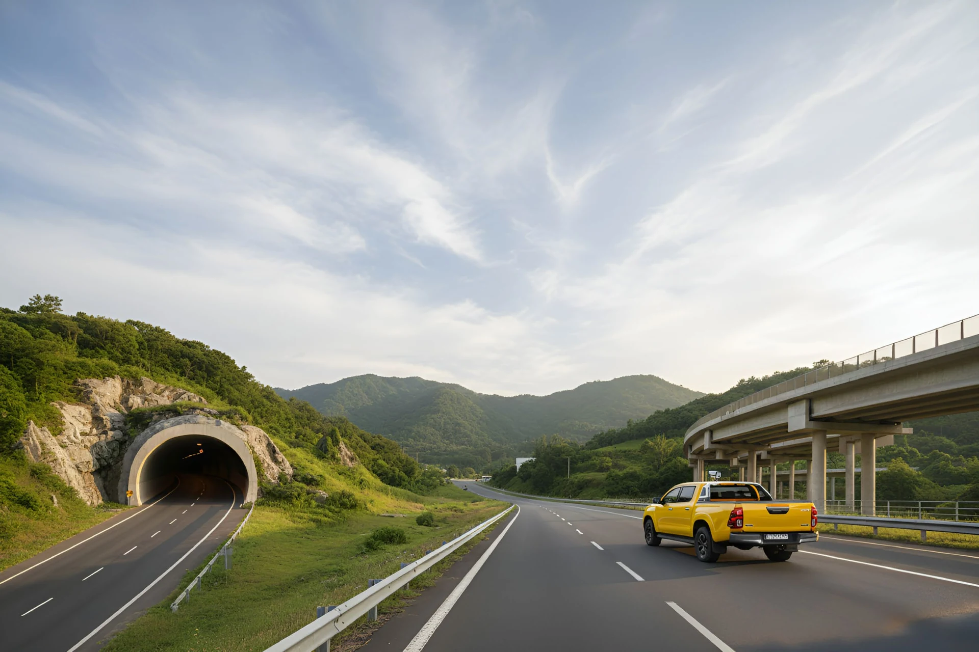 公路、桥梁与巡查车辆组成的智慧养护场景